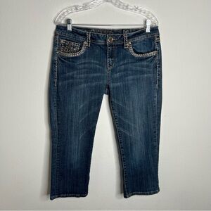 La Idol Capri Jeans blue with Rhinestones Back Flap Pockets Size 13